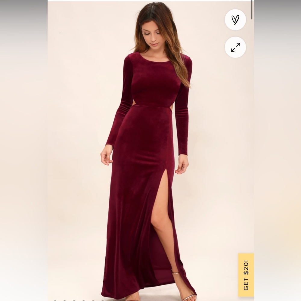 Lulu’s Burgundy Velvet Long Sleeve Maxi Dress
